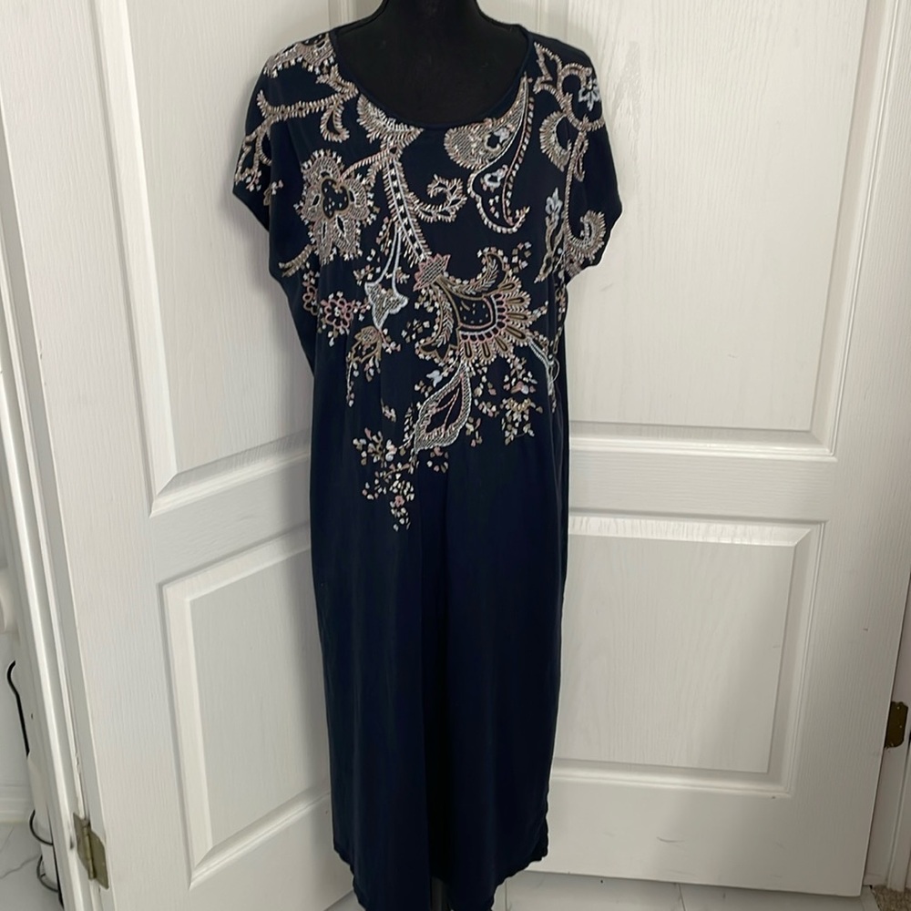 J Jill Trellis dress size XL embroidery dark navy plus size comfy travel cruise